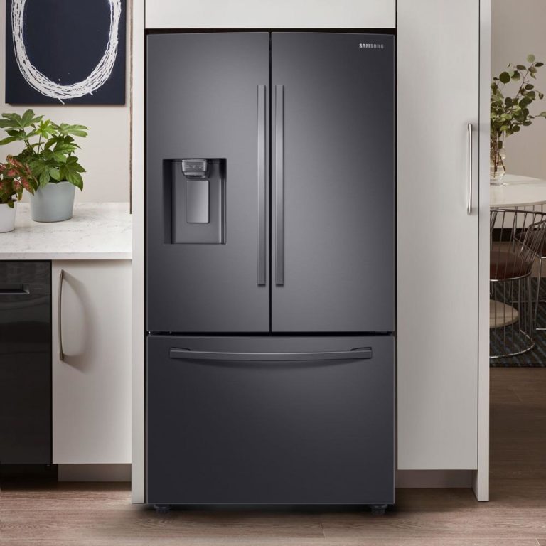 Samsung 23 cu. ft. 3-Door French Door Refrigerator in Black Stainless ...