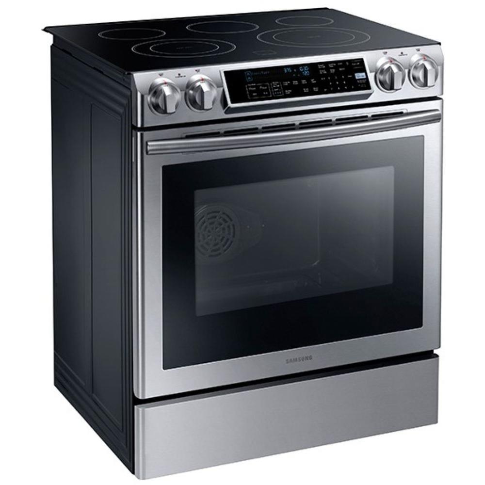 Samsung 5.8 cu. ft. Slide-In Electric Range with Self-Cleaning Dual Samsung Stainless Steel Electric Stove